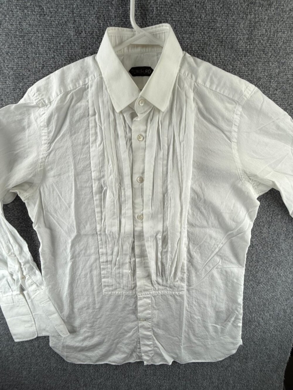 Tom Ford Formal Dress Shirt White French Cuff Size 16 Switzerland Cotton Pleats